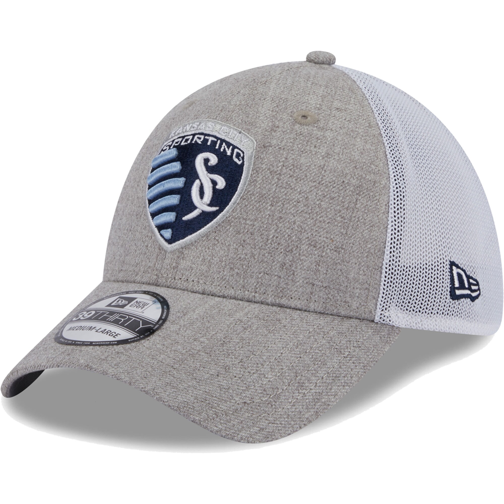 men8217s sporting kansas city new era heather graywhite 39thirty trucker flex hat | Inter Miami CF Jerseys, Hats, and MLS Fan Gear