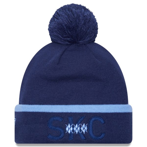 men8217s sporting kansas city new era navy wordmark kick off cuffed knit hat with pom | Inter Miami CF Jerseys, Hats, and MLS Fan Gear