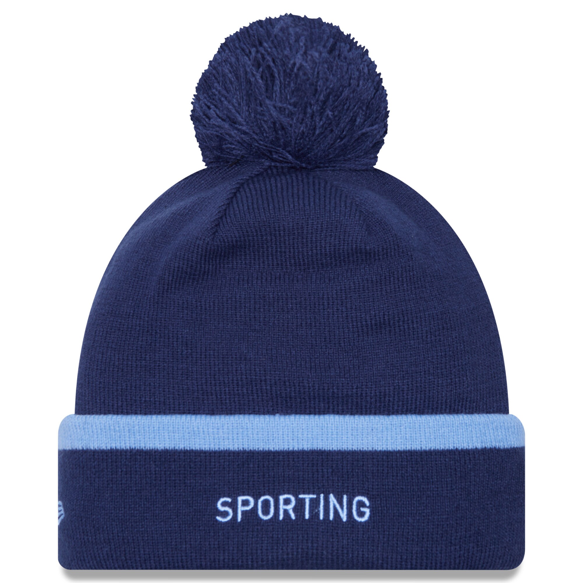 men8217s sporting kansas city new era navy wordmark kick off cuffed knit hat with pom | Inter Miami CF Jerseys, Hats, and MLS Fan Gear