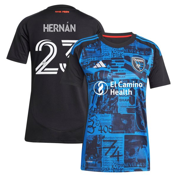 women8217s san jose earthquakes hernán lópez adidas black 2025 headliner replica player jersey | Inter Miami CF Jerseys, Hats, and MLS Fan Gear