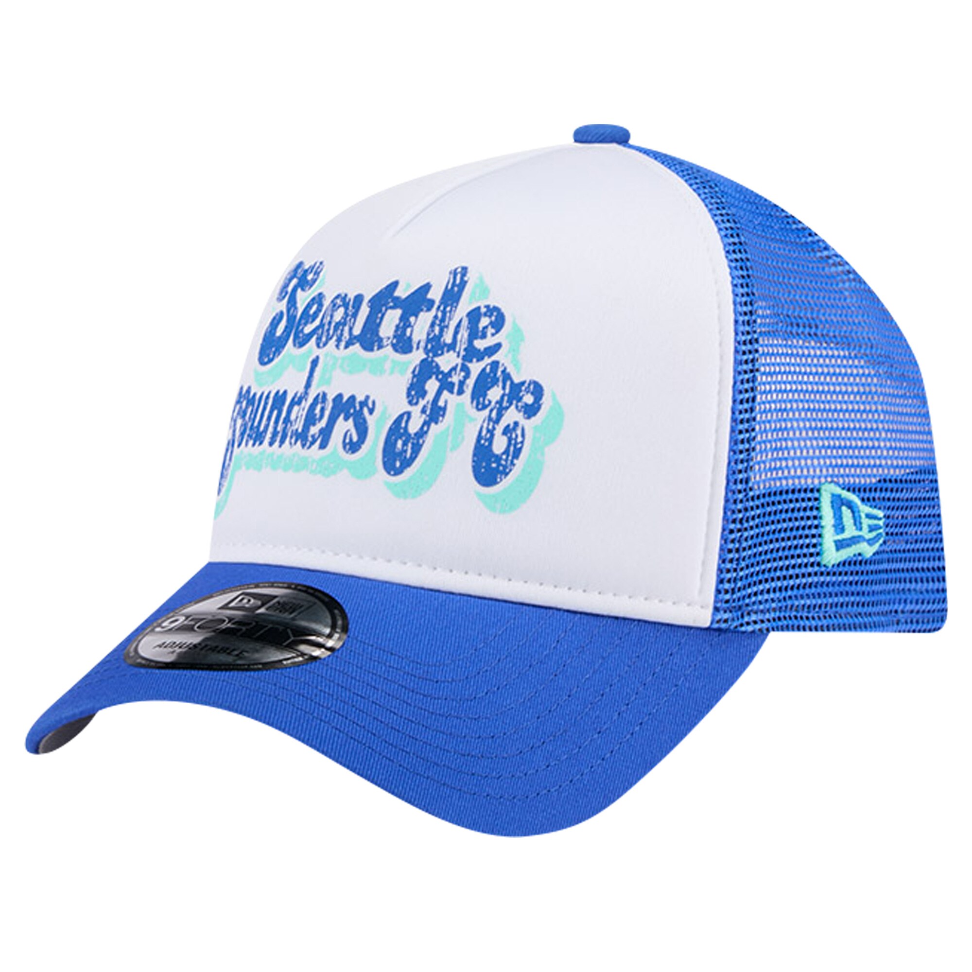 women8217s seattle sounders fc new era whiteblue throwback a-frame trucker 9forty snapback hat | Inter Miami CF Jerseys, Hats, and MLS Fan Gear