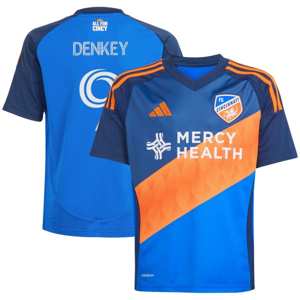 youth fc cincinnati kévin denkey adidas blue 2025 orange and blue legacy kit replica player jersey | Inter Miami CF Jerseys, Hats, and MLS Fan Gear