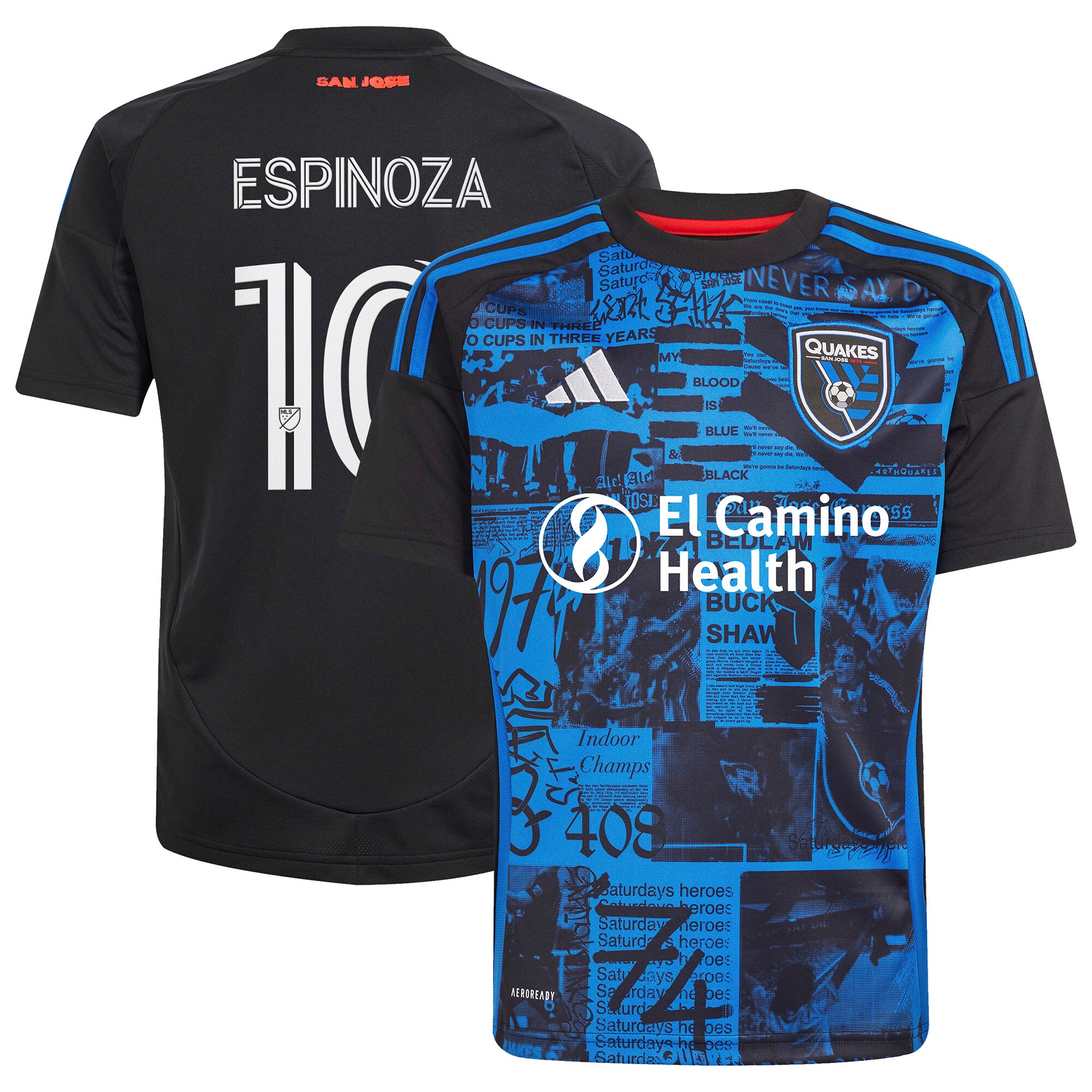 youth san jose earthquakes cristian espinoza adidas black 2025 headliner replica player jersey | Inter Miami CF Jerseys, Hats, and MLS Fan Gear
