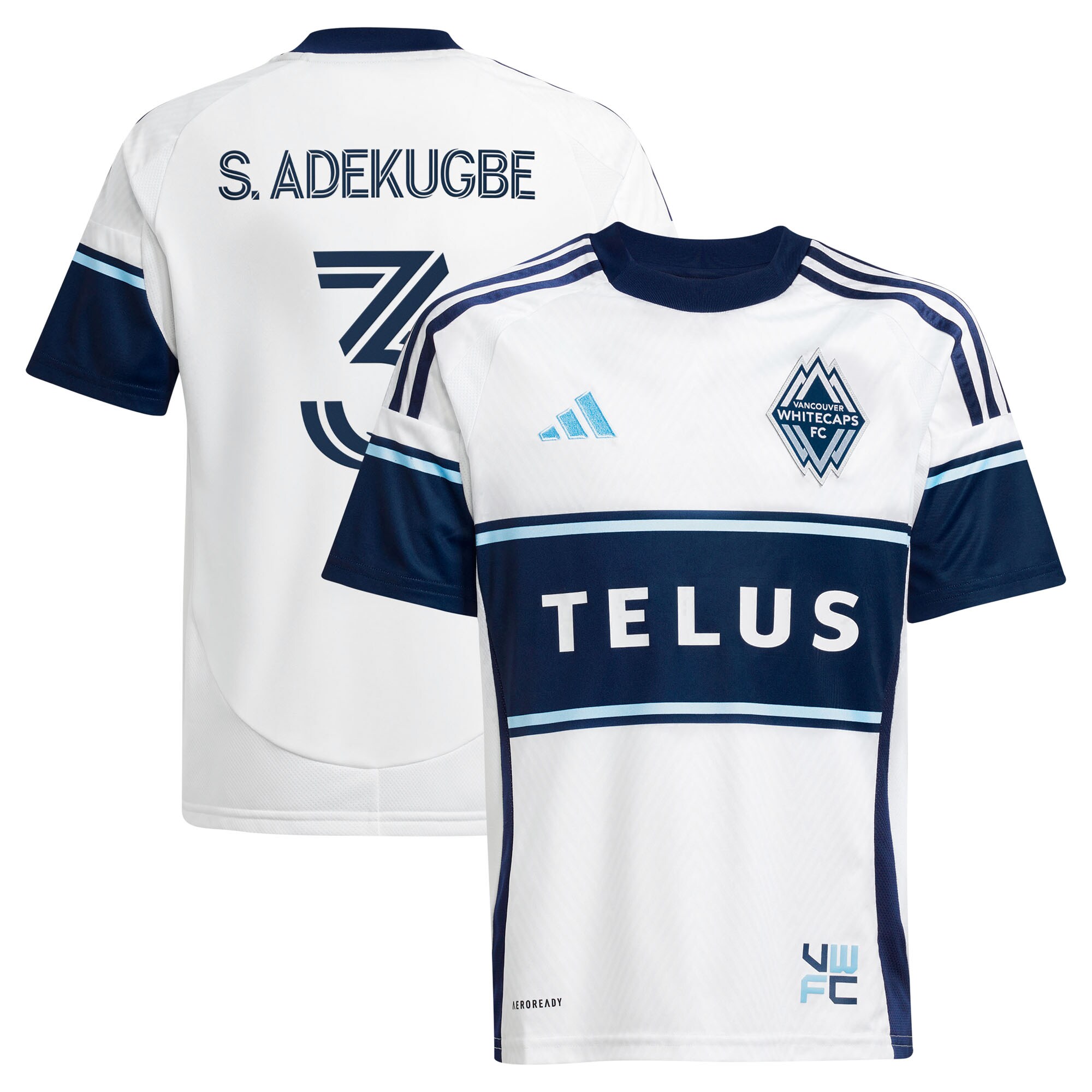youth vancouver whitecaps fc samuel adekugbe adidas white 2025 the peak replica player jersey | Inter Miami CF Jerseys, Hats, and MLS Fan Gear